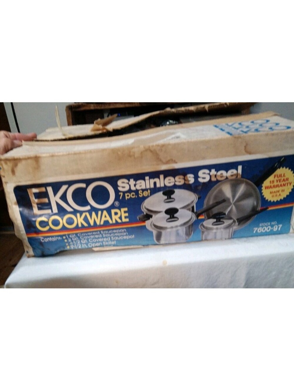 VTG Ekco 7 Pc Stainless Steel Cookware Set NIB Made in USA Stock 7600-97